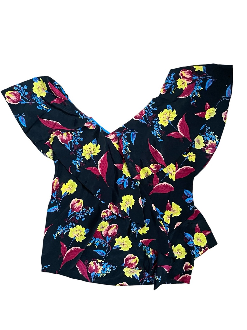 Diane Von Furstenberg Black Off-Shoulder Top with Yellow & Red Floral Print - Picture 5 of 6